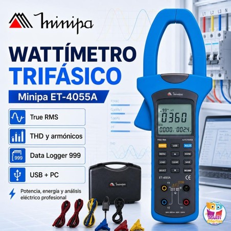 Pinza Wattímetro - Minipa - ET-4055A - True RMS AC / Pot. 600 kWh / Conexion a PC
