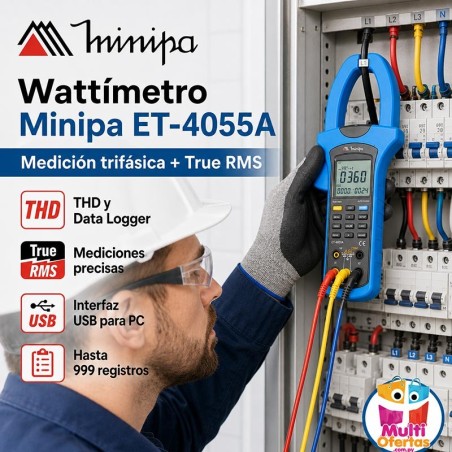 Pinza Wattímetro - Minipa - ET-4055A - True RMS AC / Pot. 600 kWh / Conexion a PC
