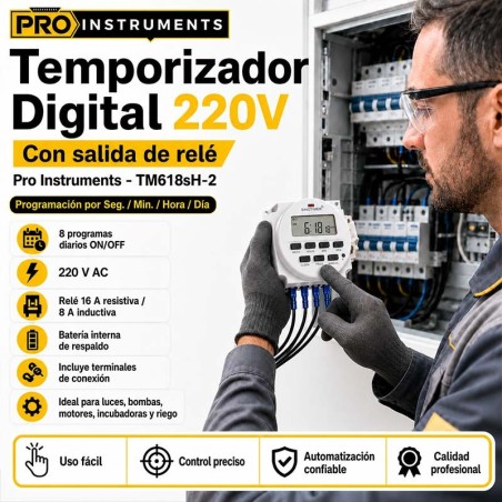 Timer Temporizador Digital 220V - Con salida de Relé - Pro Instruments - TM618sH-2