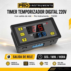 Timer Temporizador Digital 220V - Con salida de Relé - Pro Instruments - T3230