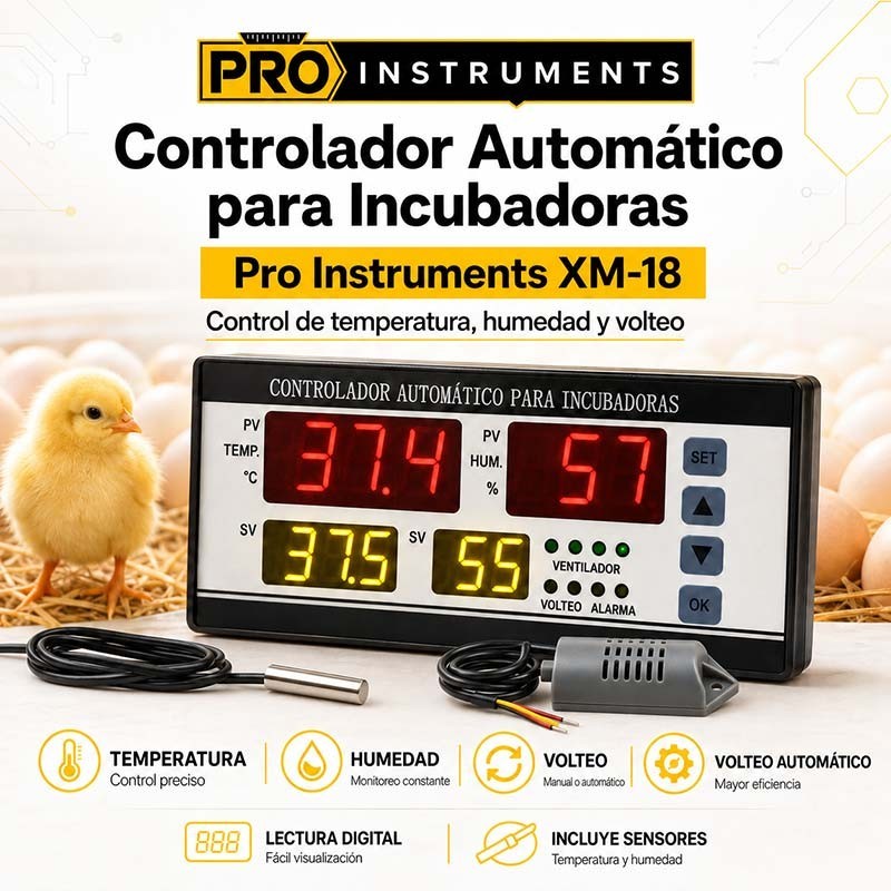 Controlador Automático para Incubadoras - Pro Instruments - XM-18 - Control de temperatura, humedad y volteo