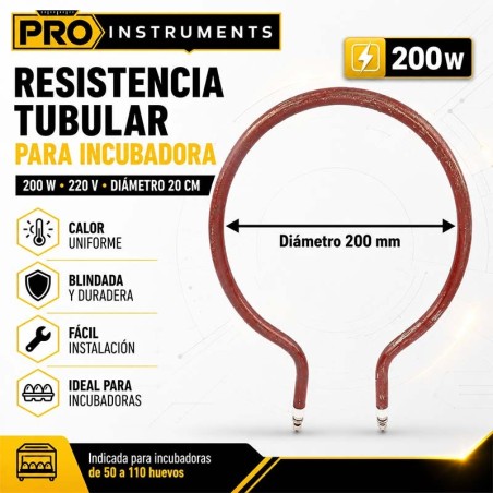 Resistencia Tubular para Incubadora de Huevos - Diam. 20 cm - Potencia 200W - Pro Instruments