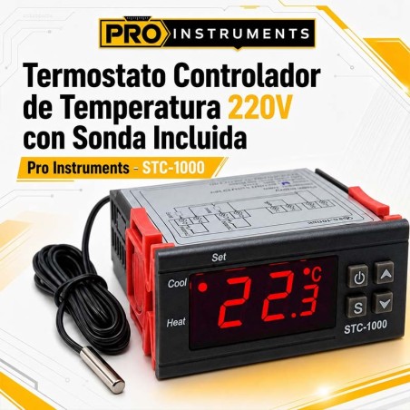 Termostato Controlador de Temperatura 220V con Sonda Incluida - Pro Instruments - STC-1000