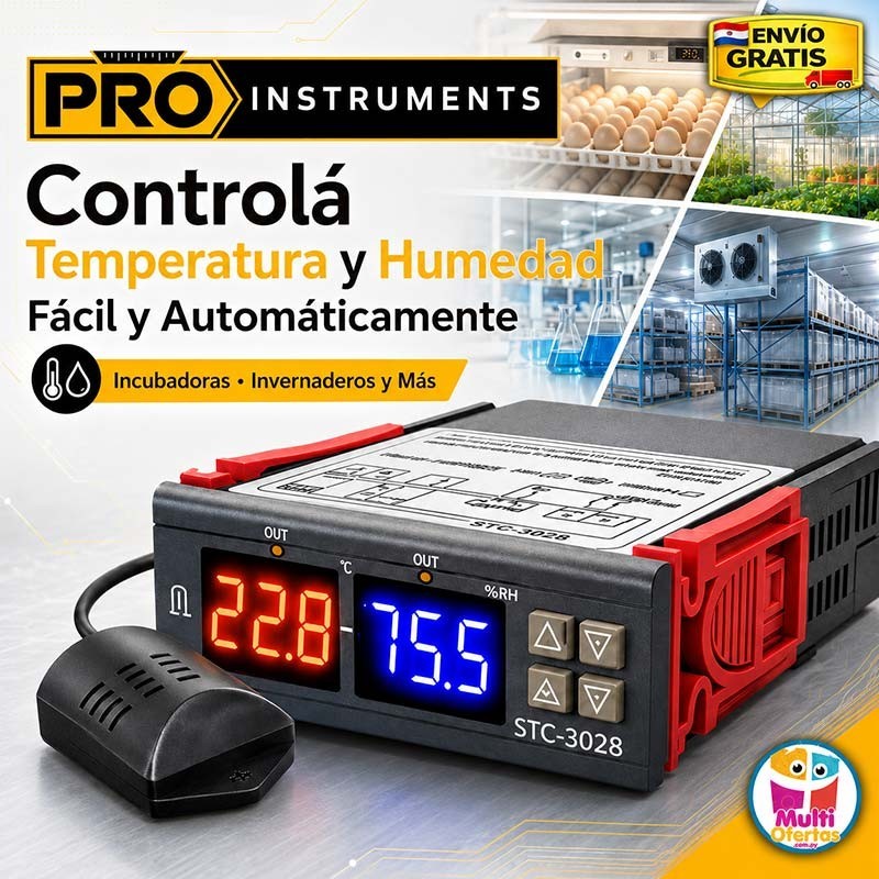 Termostato Controlador de Temperatura y Humedad 220V con Sonda Incluida - Pro Instruments - STC-3028