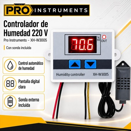 Higrostato Controlador de Humedad 220V con Sonda Incluida - Pro Instruments - XH-W3005