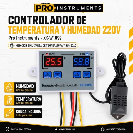 Termostato Controlador de Temperatura y Humedad 220V con Sonda Incluida - Pro Instruments - XK-W1099