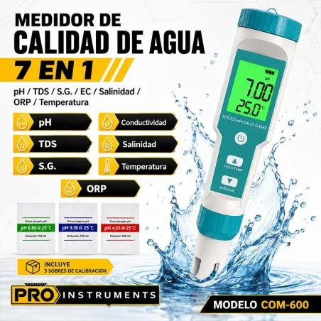 Phmetro Medidor de Calidad de Agua 7 en 1 - pH / TDS / S.G. / EC / Salinidad / ORP / Temperatura - Pro Instruments