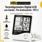 Termohigrometro Digital LCD con Sonda - Pro Instruments - HTC-2 - Temperatura y humedad interior y exterior