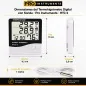 Termohigrometro Digital LCD con Sonda - Pro Instruments - HTC-2 - Temperatura y humedad interior y exterior