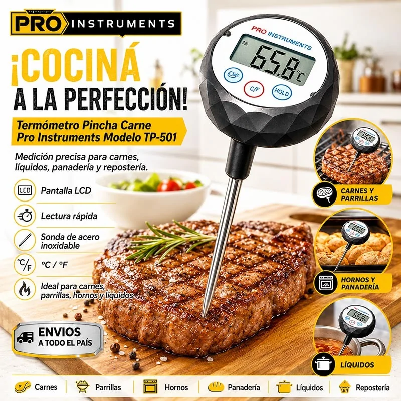 Termómetro Pincha Carne de Visor Horizontal - Pro Instruments - TP-501 - Escala -50 a +300°C