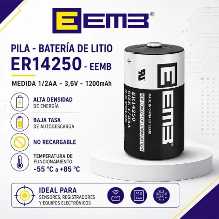Pila - Bateria de Litio - ER14250 - EEMB - MEDIDA 1/2AA - 3,6V - 1200mAh - Unitario