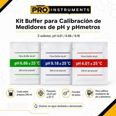 Kit Buffer para Calibración de Medidores de pH y pHmetros 4.01 / 6.86 / 9.18 – Pro Instruments