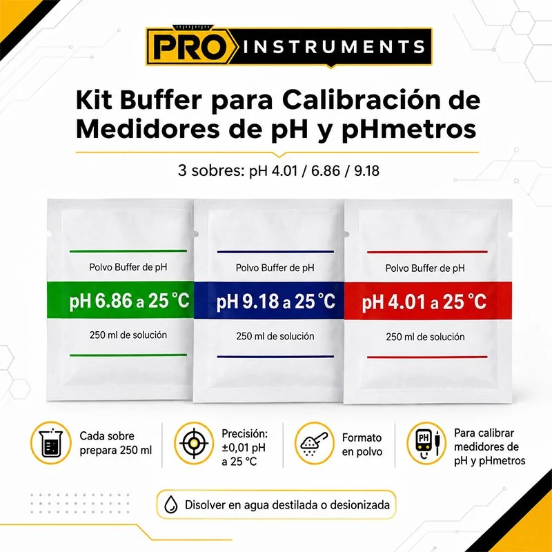 Kit Buffer para Calibración de Medidores de pH y pHmetros 4.01 / 6.86 / 9.18 – Pro Instruments
