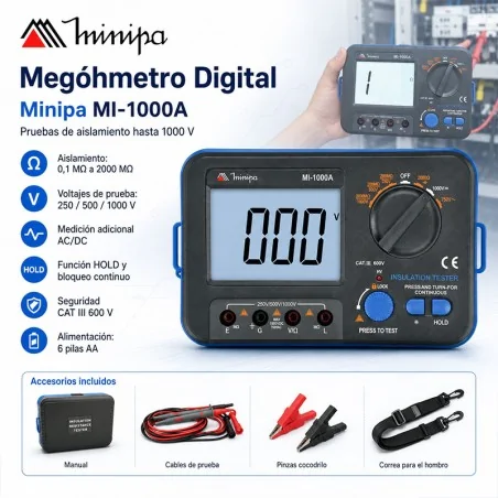 Megohmetro Digital - Minipa - MI-1000A - 200Mohm 1000V