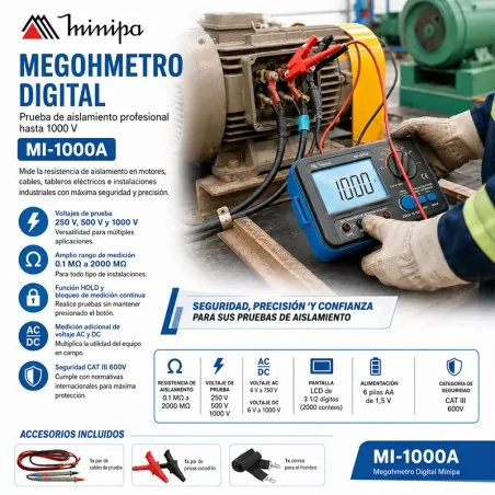 Megohmetro Digital - Minipa - MI-1000A - 200Mohm 1000V