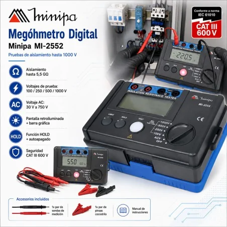 Megohmetro Digital - Minipa - MI-2552 - 5,5Gohm 1000V