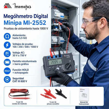 Megohmetro Digital - Minipa - MI-2552 - 5,5Gohm 1000V
