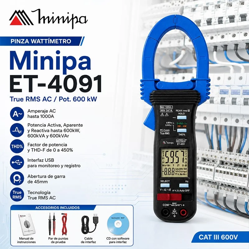 Pinza Wattímetro - Minipa - ET-4091 - True RMS AC / Pot. 600 kW
