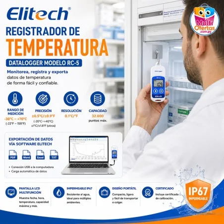 Registrador de Temperatura - Datalogger - Elitech - RC-5