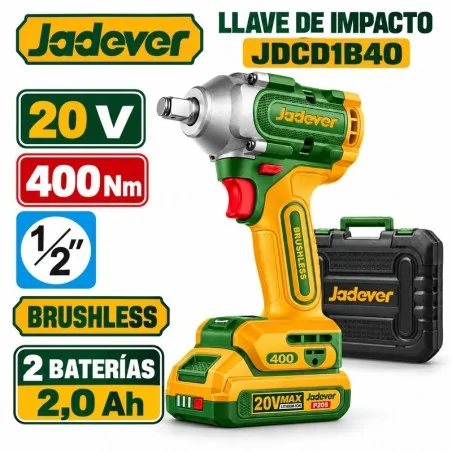 Llave de Impacto 1/2 pulg. 400 Nm Brushless 20 V - JADEVER JDCD1B40 - Incluye Bateria y Cargador