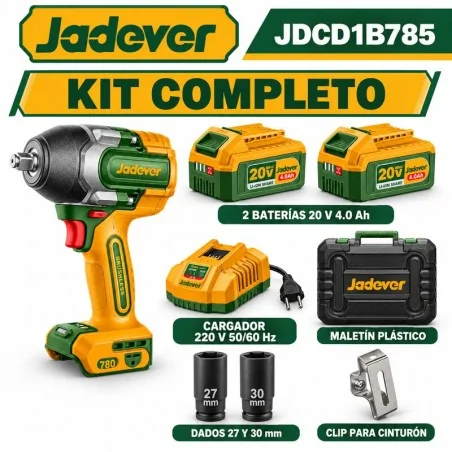 Llave de Impacto 1/2 pulg. 780 Nm Brushless 20 V - JADEVER JDCD1B785 - Incluye Bateria y Cargador