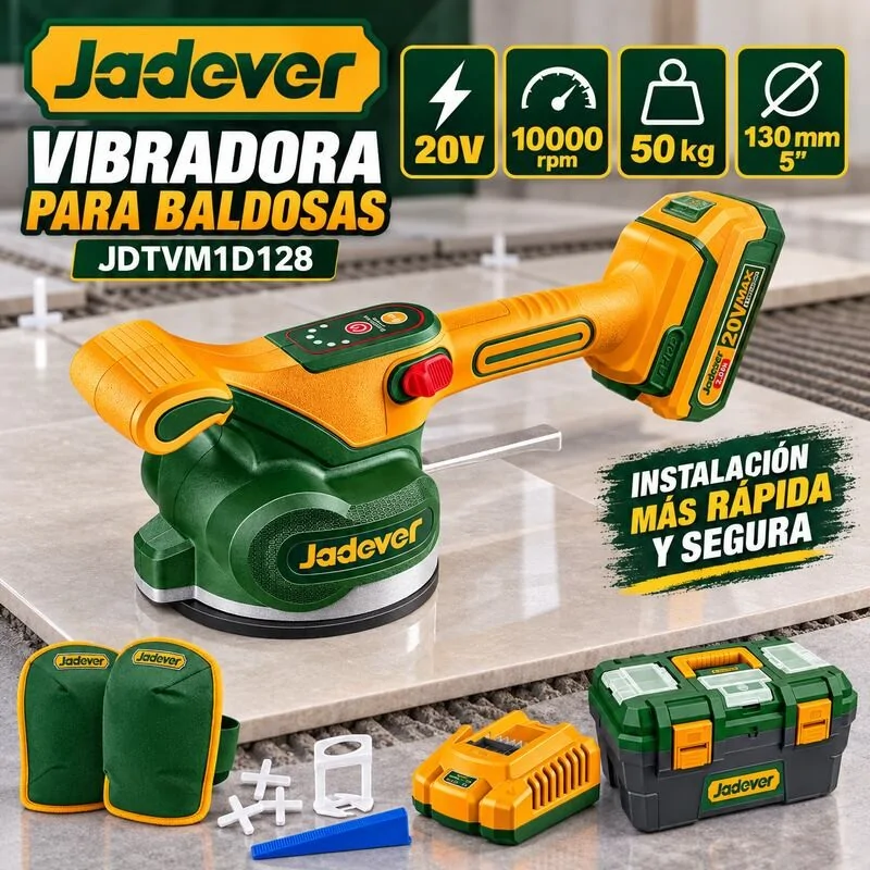 Ventosa Vibradora Inalámbrica 20V 130mm 50kg - JADEVER JDTVM1D128 - Incluye Bateria y Cargador