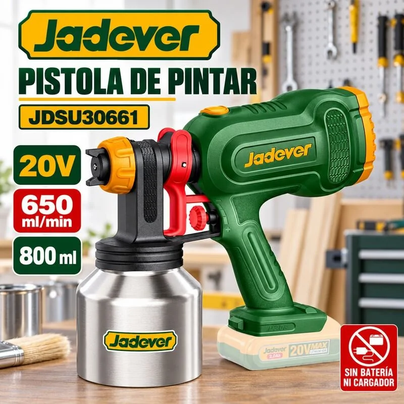 Pistola de Pintar Inalámbrica 20V 650ml/min - JADEVER JDSU30661 - Sin Bateria