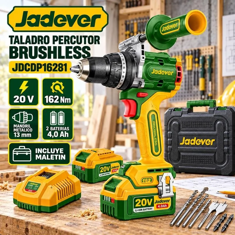 Taladro Percutor Brushless 13mm 162Nm 20V 2x Baterias 4Ah Jadever JDCDP16281