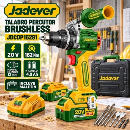 Taladro Percutor Brushless 13mm 162Nm 20V 2x Baterias 4Ah Jadever JDCDP16281