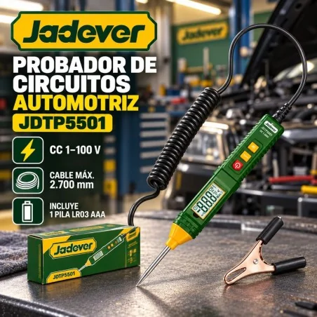 Lapiz Tester Automotriz DC 1-100V con Pinza a Tierra Jadever JDTP5501