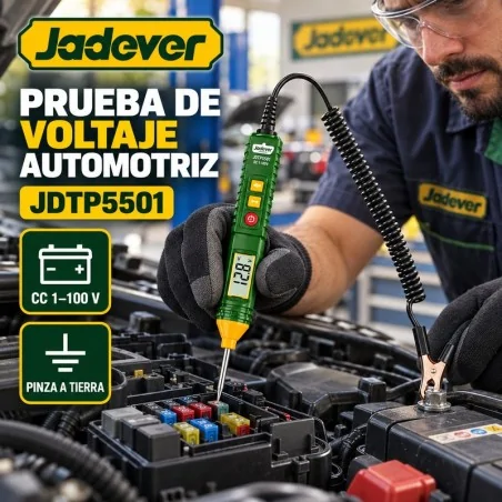 Lapiz Tester Automotriz DC 1-100V con Pinza a Tierra Jadever JDTP5501