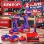 Combo 2 Llaves de Impacto + Lampara Brushless 20V - EMTOP - EOSLI241195 - Incluye Bateria y Cargador