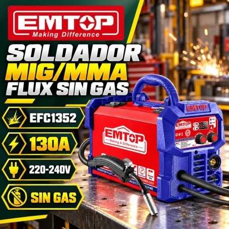 Soldador MIG/MMA Flux sin Gas 130A - EMTOP - EFC1352