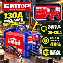 Soldador MIG/MMA Flux sin Gas 130A - EMTOP - EFC1352