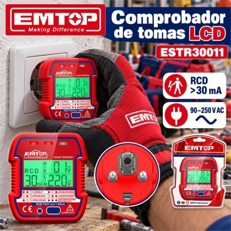Comprobador de Tomas Electricas LCD - EMTOP - ESTR30011