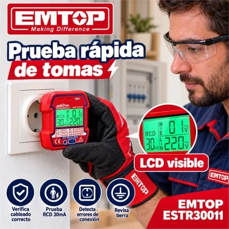 Comprobador de Tomas Electricas LCD - EMTOP - ESTR30011