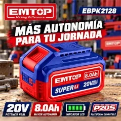 BATERÍA LI-ION 20V 8.0AH P20S - EMTOP - EBPK2128