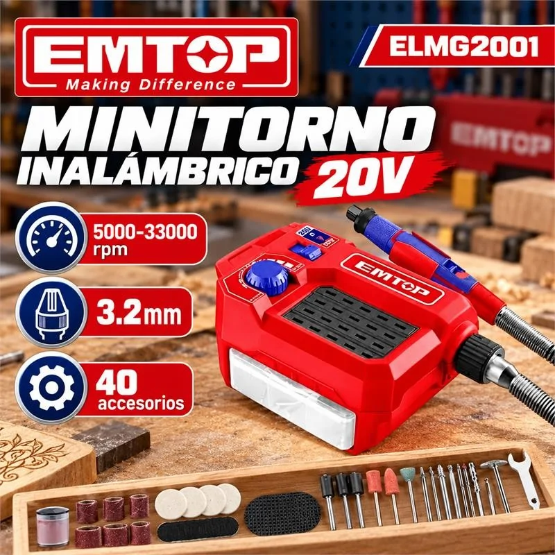 MINITORNO INALÁMBRICO 20V 40 ACCESORIOS - EMTOP - ELMG2001 - No Incluye Bateria