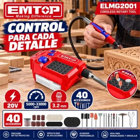MINITORNO INALÁMBRICO 20V 40 ACCESORIOS - EMTOP - ELMG2001 - No Incluye Bateria