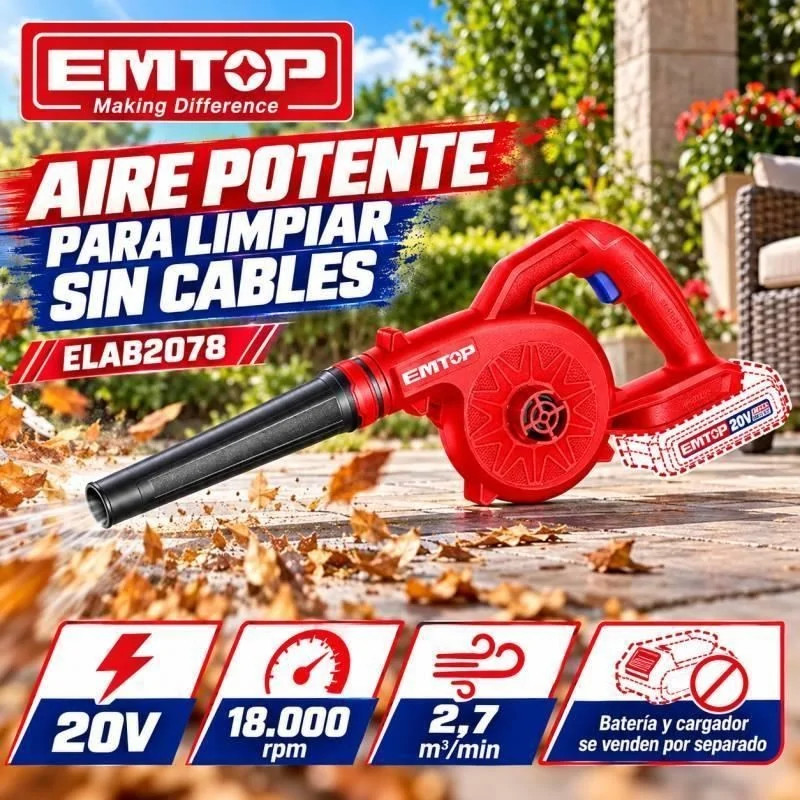 SOPLADOR A BATERIA 20V - EMTOP - ELAB2078 - No Incluye Bateria