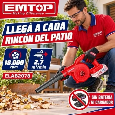 SOPLADOR A BATERIA 20V - EMTOP - ELAB2078 - No Incluye Bateria