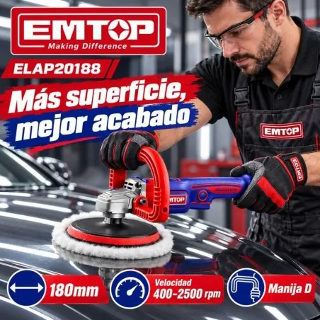Pulidora 180mm BL + Accesorios - EMTOP - ELAP20188 - Incluye Bateria y Cargador