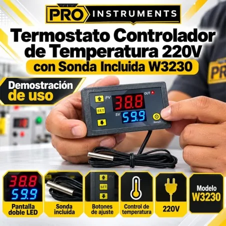 Termostato Controlador de Temperatura 220V con Sonda Incluida - Pro Instruments - W3230